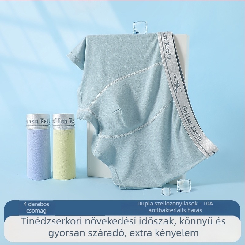 Antibakteriális, lélegző ice-silk fiú boxeralsó, vékony, középmagas derekú