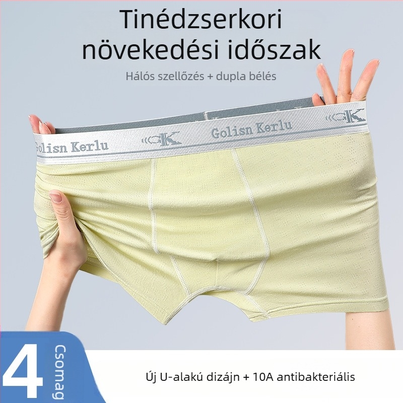 Antibakteriális, lélegző ice-silk fiú boxeralsó, vékony, középmagas derekú