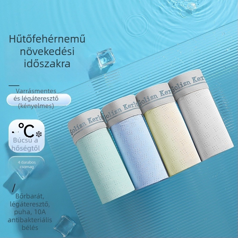 Antibakteriális, lélegző ice-silk fiú boxeralsó, vékony, középmagas derekú