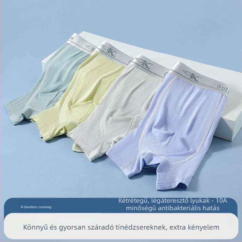 Antibakteriális, lélegző ice-silk fiú boxeralsó, vékony, középmagas derekú
