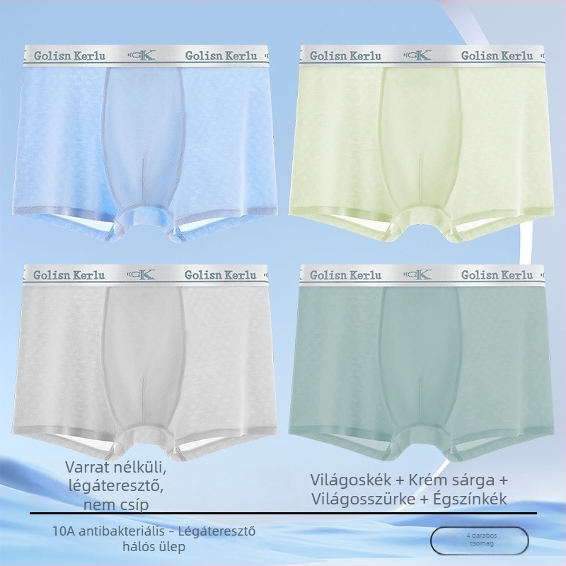 Antibakteriális, lélegző ice-silk fiú boxeralsó, vékony, középmagas derekú