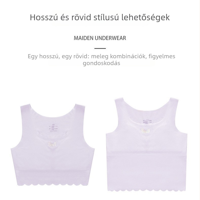 Lányoknak szóló edzőmelltartó, 9–13 évesek, vest-stílus, háromszög kosár, rögzített dupla pántok, Modal anyag