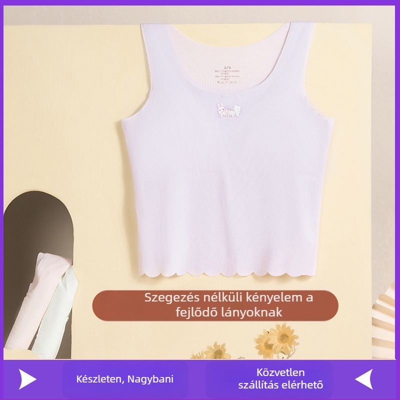 Lányoknak szóló edzőmelltartó, 9–13 évesek, vest-stílus, háromszög kosár, rögzített dupla pántok, Modal anyag