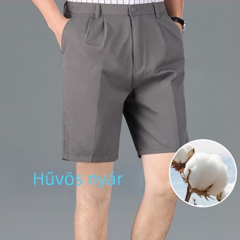 Férfi nyári casual öltöny-shortok, könnyű anyagú, egyenes szabású, középméretű hossz, sokoldalú üzleti viselet