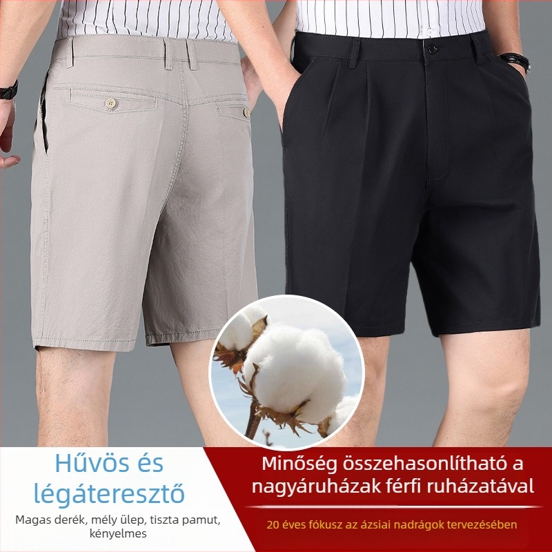 Férfi nyári casual öltöny-shortok, könnyű anyagú, egyenes szabású, középméretű hossz, sokoldalú üzleti viselet