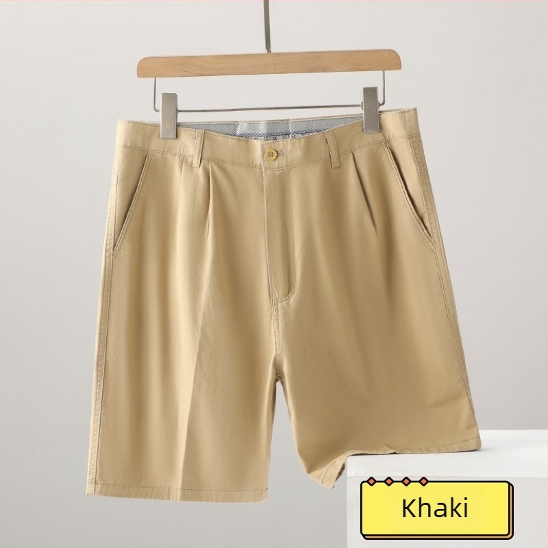 Férfi nyári casual öltöny-shortok, könnyű anyagú, egyenes szabású, középméretű hossz, sokoldalú üzleti viselet