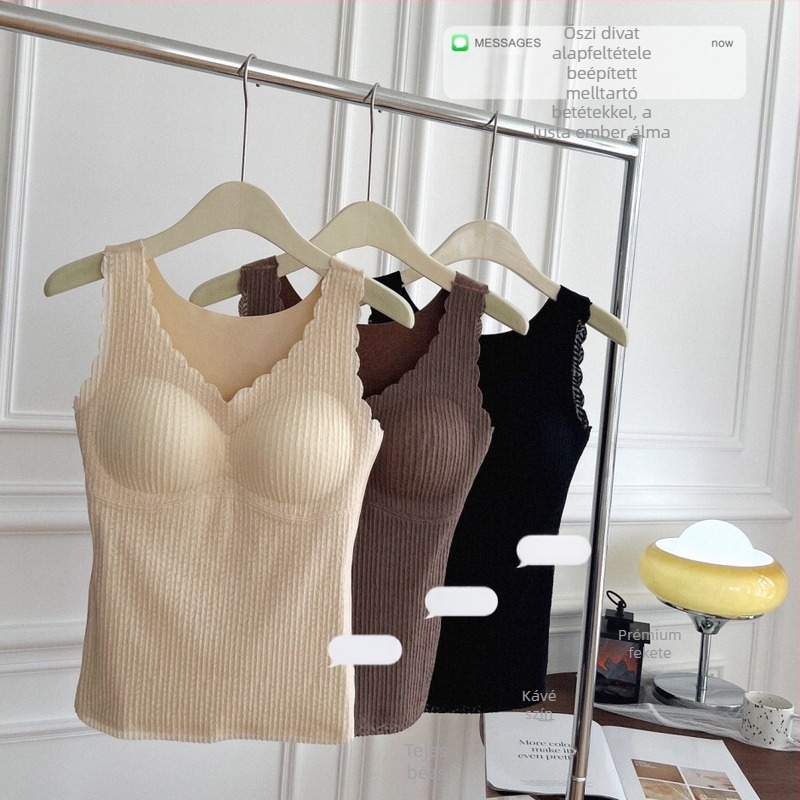 Női csipkés önmelegítő fleece belső termo felső beépített melltartó párnával, pulóver-stílusú, V-nyakú