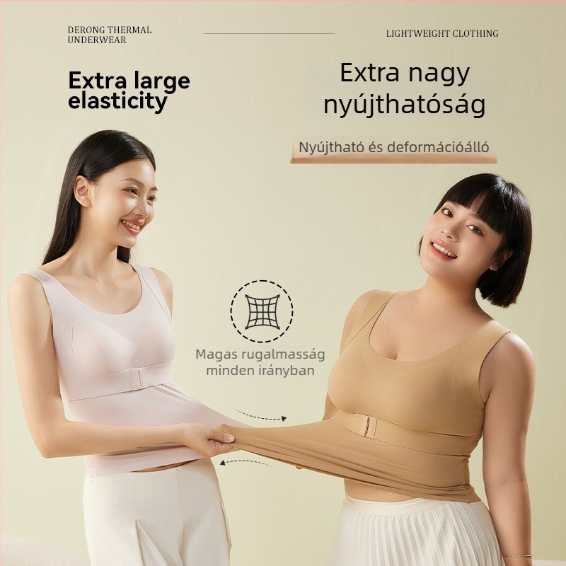 Női melegítő mellény beépített mellpárnákkal, nejlon anyag, vastagság 251–300 g/m², U-nyakú