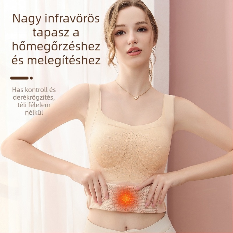 Női meleg mellény beépített melltartóval és fleece bélésével, virágmintás, vastag kivitel, külső viseletre