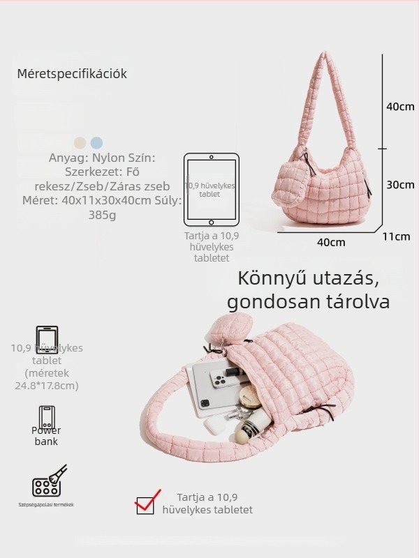 CKKUI Pleat Cloud táska — nylon, crossbody egy vállon átvetett, vízszintes négyszögletes forma, zipzár nyitás, belső cipzáras zseb