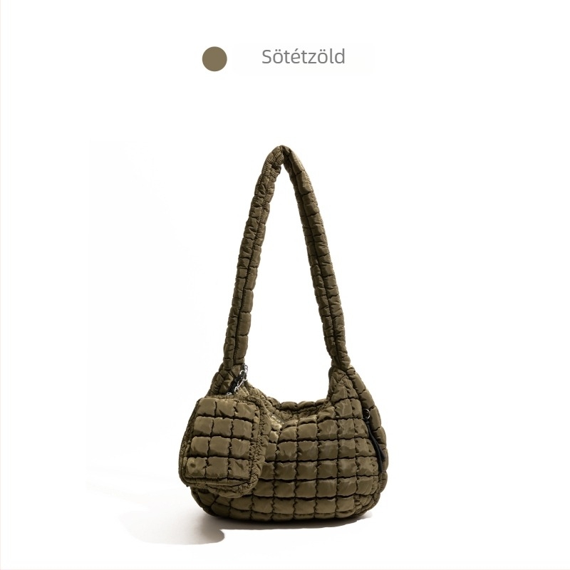 CKKUI Pleat Cloud táska — nylon, crossbody egy vállon átvetett, vízszintes négyszögletes forma, zipzár nyitás, belső cipzáras zseb