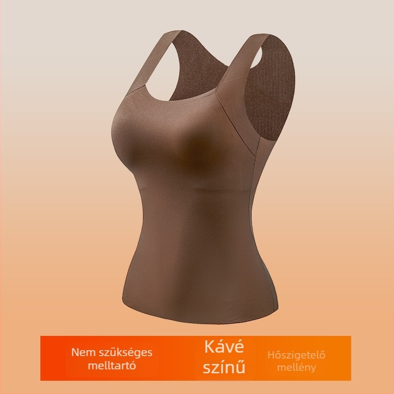 Női hosszú melegítő mellény rögzített kosarakkal, négyszögletes nyakú, fleece bélésű, nylonból