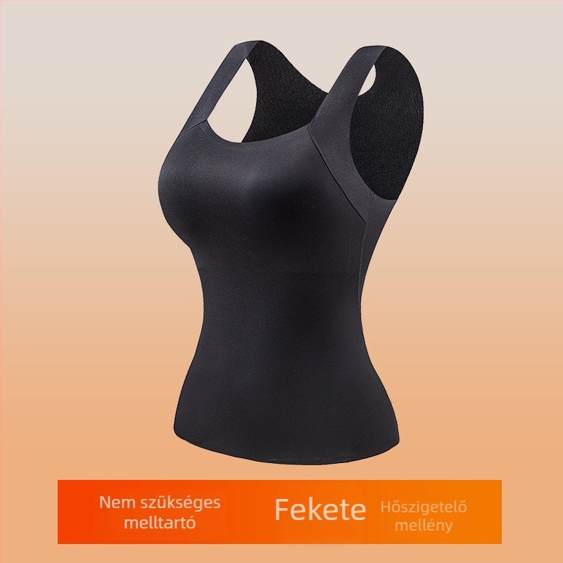 Női hosszú melegítő mellény rögzített kosarakkal, négyszögletes nyakú, fleece bélésű, nylonból