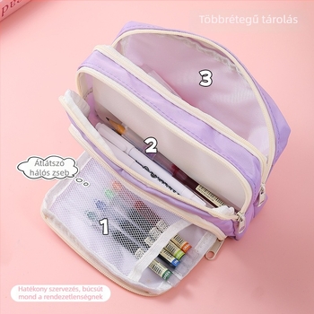 Tolltartó ablakkal, nagy kapacitású, többszintes kivitel, polieszter anyag, koreai stílus