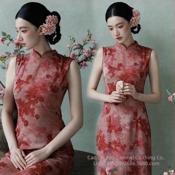Cheongsam-stílusú stúdió portréruha, retro kínai hatás, poliészter, színházi jelmez, tavasz 2026, nők 18–24, akasztó címkével