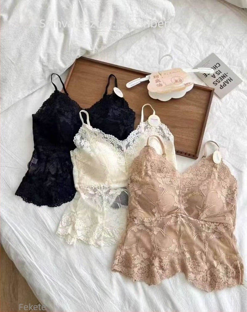 Csipkés nyakpántos bustier felső, alacsony hátsó halterrel, rögzített kosarak, virágmintás, nylon/poliamid