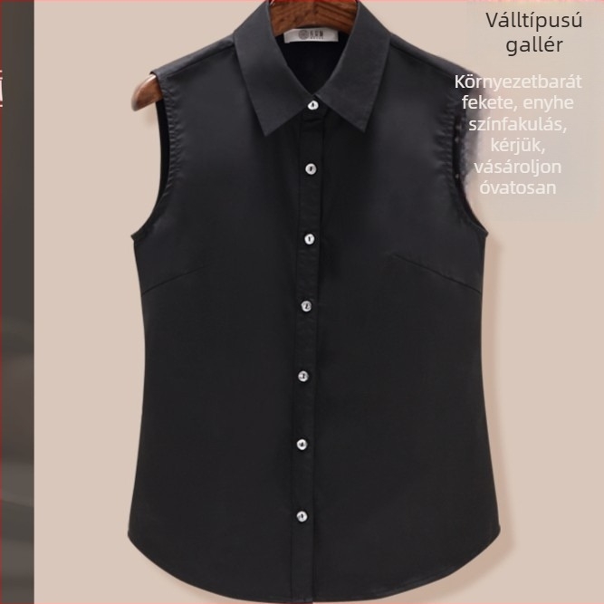 Női chiffon blúz galléros, ujjatlan, koreai stílus, sokoldalú alapdarab irodai viselethez