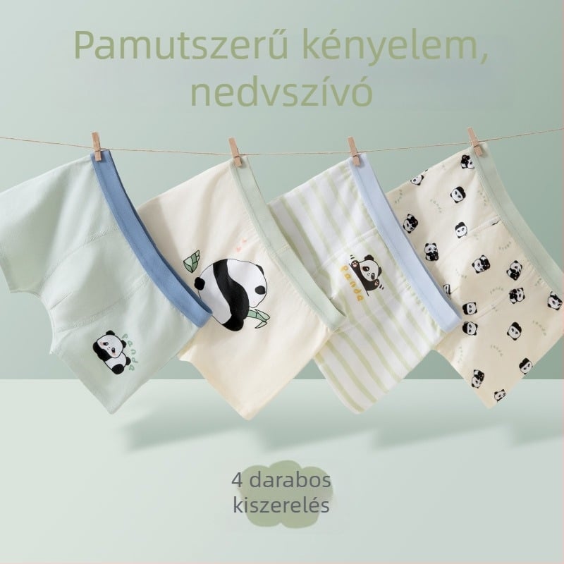 Pamut gyerek boxer rövidnadrág fiúknak, antibakteriális és légáteresztő, közepes–nagy méret (3–8 év)
