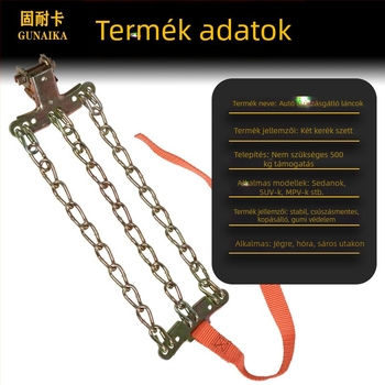 Csúszásgátló lánc univerzális autógumikhoz, vasból készült, univerzális járműtípushoz, 165-285-ös gumikhoz, Modell: Universal Emergency Anti-Slip Chain, Súly 7,5 kg