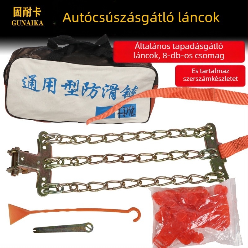 Csúszásgátló lánc univerzális autógumikhoz, vasból készült, univerzális járműtípushoz, 165-285-ös gumikhoz, Modell: Universal Emergency Anti-Slip Chain, Súly 7,5 kg