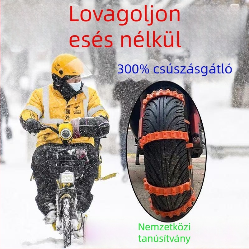 Universális csúszásgátló lánc elektromos kerékpárokhoz, motorkerékpárokhoz és triciklikhez havas körülmények között