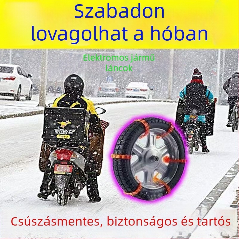 Universális csúszásgátló lánc elektromos kerékpárokhoz, motorkerékpárokhoz és triciklikhez havas körülmények között