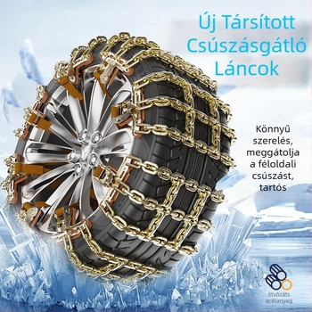 Acél hóláncok – univerzális téli járművekhez (van, személyautó és terepjáró), 165-275 mm gumira, 8 kg, testreszabható