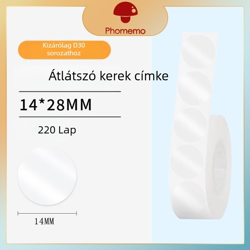 Phomemo D30 címkenyomtató - átlátszó termikus címke papír, önragasztó név címkék, 3 tekercs
