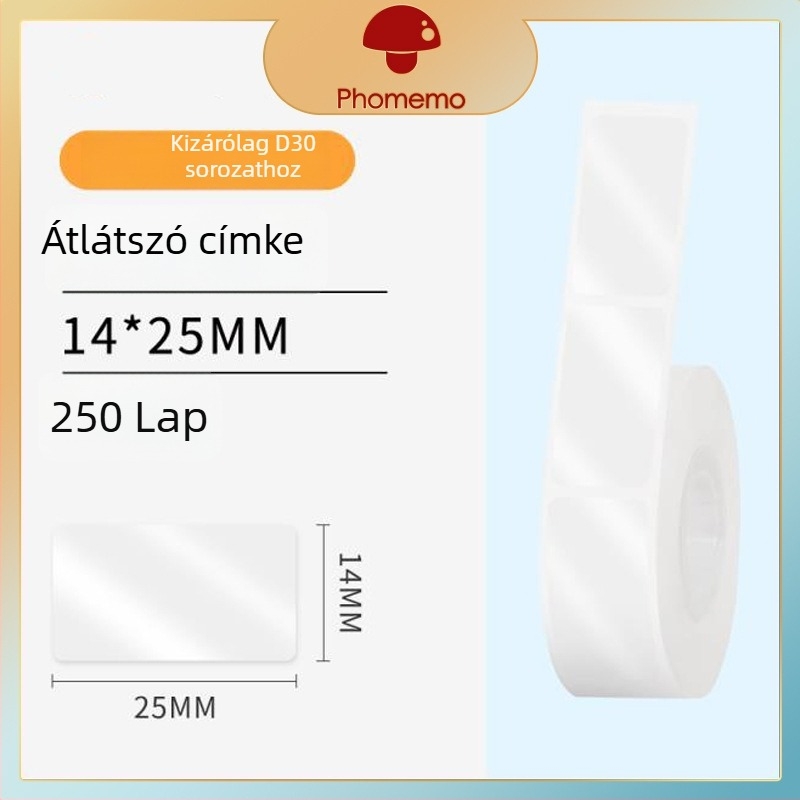 Phomemo D30 címkenyomtató - átlátszó termikus címke papír, önragasztó név címkék, 3 tekercs