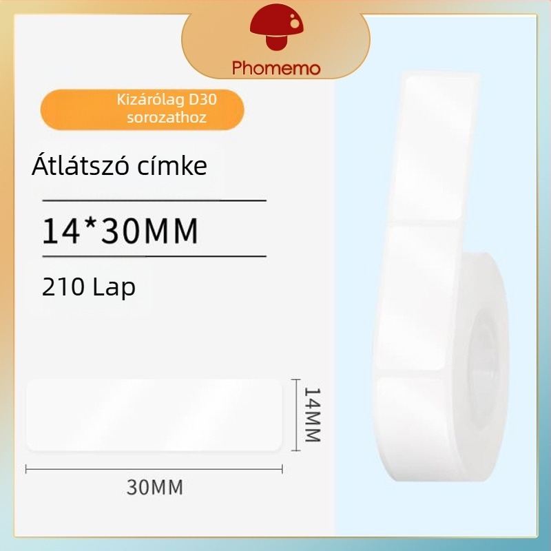 Phomemo D30 címkenyomtató - átlátszó termikus címke papír, önragasztó név címkék, 3 tekercs