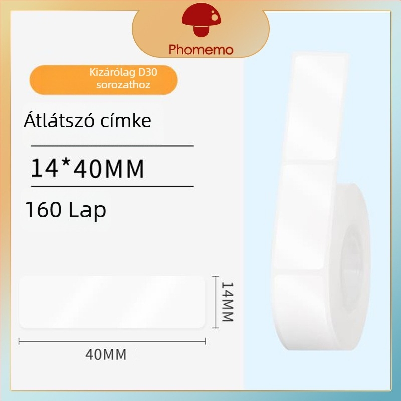 Phomemo D30 címkenyomtató - átlátszó termikus címke papír, önragasztó név címkék, 3 tekercs