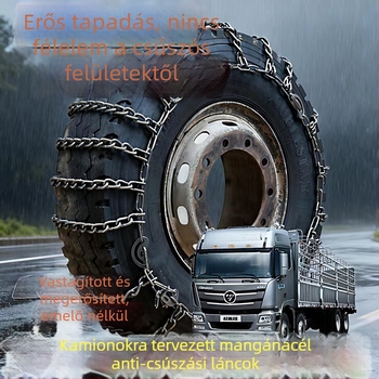 Téli acélból készült csúszásgátló láncok személyautók, teherautók és mezőgazdasági járművek számára — hóban és sárban használhatóak, a tömegek a specifikációtól függően változnak