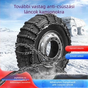 Téli acélból készült csúszásgátló láncok személyautók, teherautók és mezőgazdasági járművek számára — hóban és sárban használhatóak, a tömegek a specifikációtól függően változnak