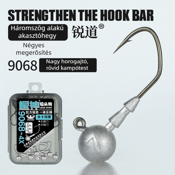 Ólomfejű horog, 4X megerősített, folyami horgászatra, 10 darabos csomag.