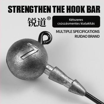 Ólomfejű horog, 4X megerősített, folyami horgászatra, 10 darabos csomag.