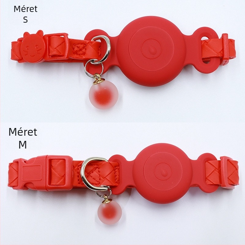 AirTag nyakörv helymeghatározó tok - vízálló szilikon hüvely, PU bőr szövés, macska nyakörv nyomkövetés, veszteség elleni