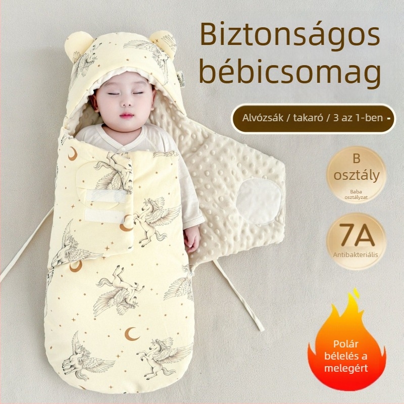 Újszülött baba ölelős hálózsák — vastag ősz-tél, tiszta pamut, integrált hálózsák