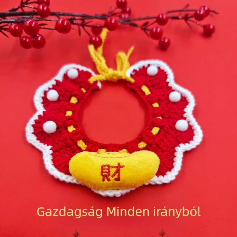 Állatnyakörv-sál macskáknak és kutyáknak – Karikatúra minta, kézzel horgolt, akril anyag, négy évszakos használat, hímzett részletek