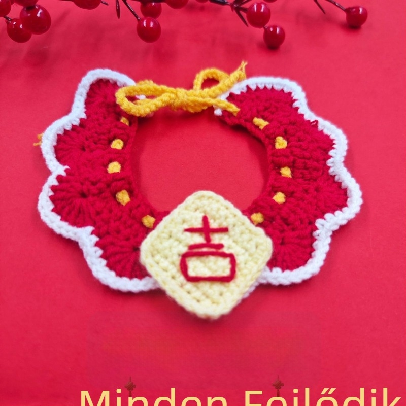 Állatnyakörv-sál macskáknak és kutyáknak – Karikatúra minta, kézzel horgolt, akril anyag, négy évszakos használat, hímzett részletek