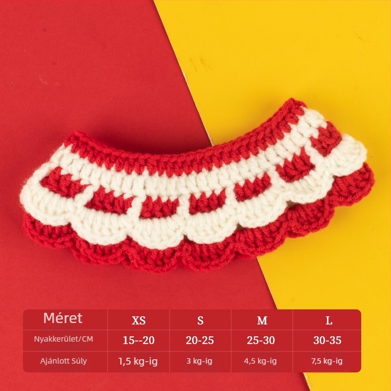 Állatnyakörv-sál macskáknak és kutyáknak – Karikatúra minta, kézzel horgolt, akril anyag, négy évszakos használat, hímzett részletek