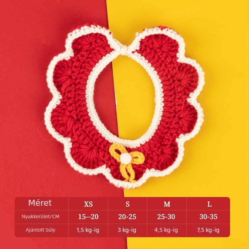 Állatnyakörv-sál macskáknak és kutyáknak – Karikatúra minta, kézzel horgolt, akril anyag, négy évszakos használat, hímzett részletek