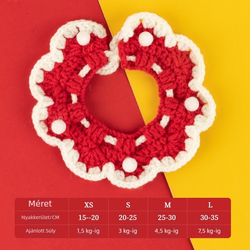 Állatnyakörv-sál macskáknak és kutyáknak – Karikatúra minta, kézzel horgolt, akril anyag, négy évszakos használat, hímzett részletek