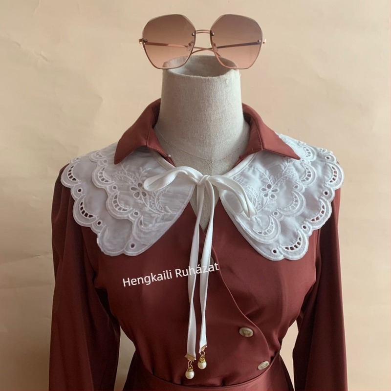 Koreai stílusú csipkés sál dekorat galléval, poliészter fonalból, bélés pamut szövet tej-selyem hímzéssel, sokoldalú divat kiegészítő
