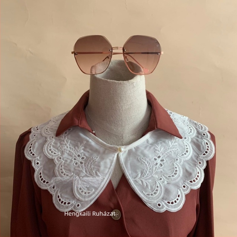 Koreai stílusú csipkés sál dekorat galléval, poliészter fonalból, bélés pamut szövet tej-selyem hímzéssel, sokoldalú divat kiegészítő