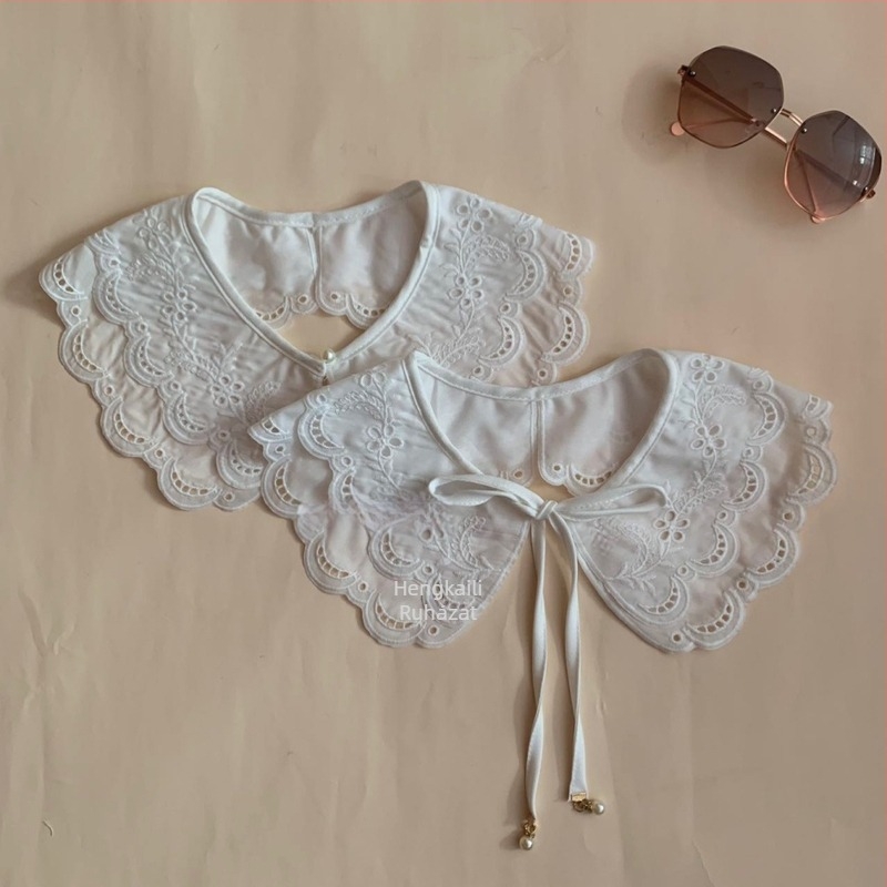 Koreai stílusú csipkés sál dekorat galléval, poliészter fonalból, bélés pamut szövet tej-selyem hímzéssel, sokoldalú divat kiegészítő