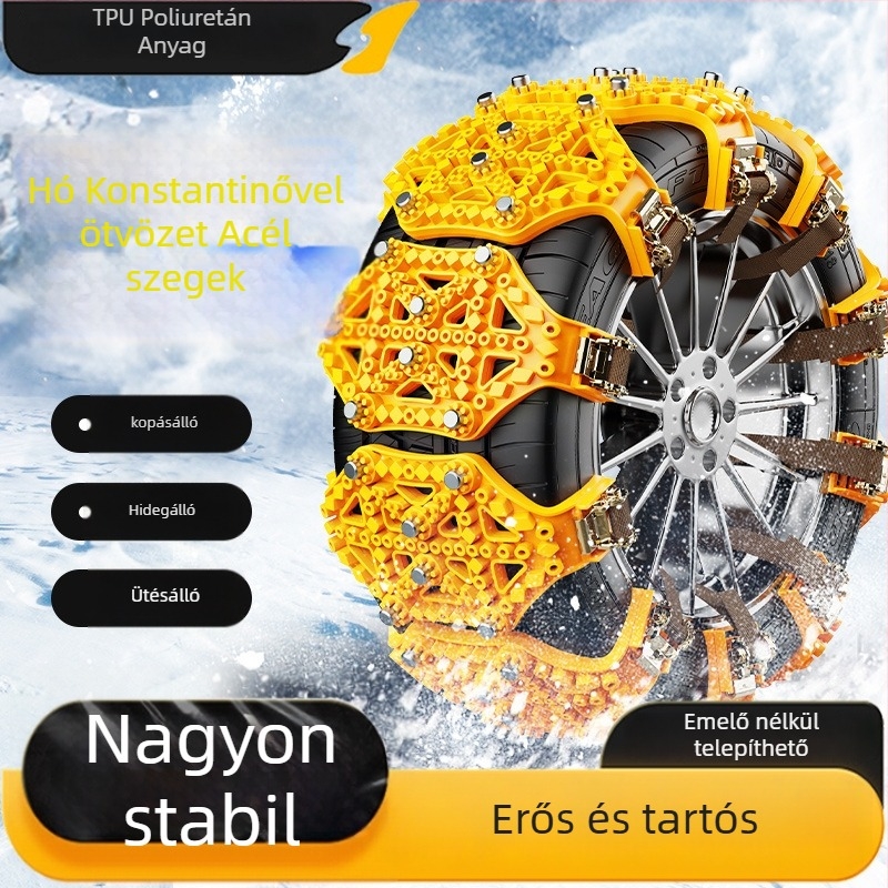 Univerzális gumi hólánc autókhoz és SUV-khoz, illeszkedik a 165–265 mm kerék szélességhez, súlya 2,8 kg