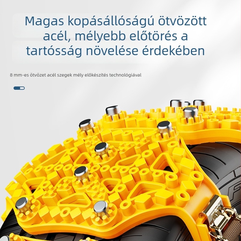 Univerzális gumi hólánc autókhoz és SUV-khoz, illeszkedik a 165–265 mm kerék szélességhez, súlya 2,8 kg