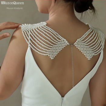 Kézzel horgolt válllánc ruhához műgyöngyökkel VG116 | Technika: kézi horgolás; Stílus: Elegáns társasági hölgy; Funkció: Díszítés