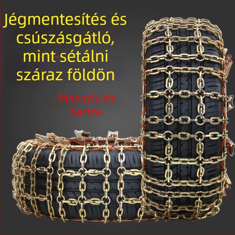 Acélból készült autógumi láncok, univerzálisak off-road SUV-k és szedánok számára, modell 8046, tömeg körülbelül 720 g, több modellhez