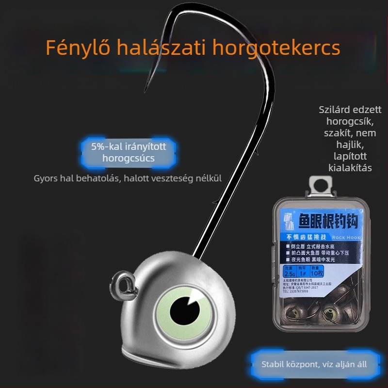 Fénylő ólomfejű horgászhorog puha féregfarokkal, basszus és más ragadozó halak számára